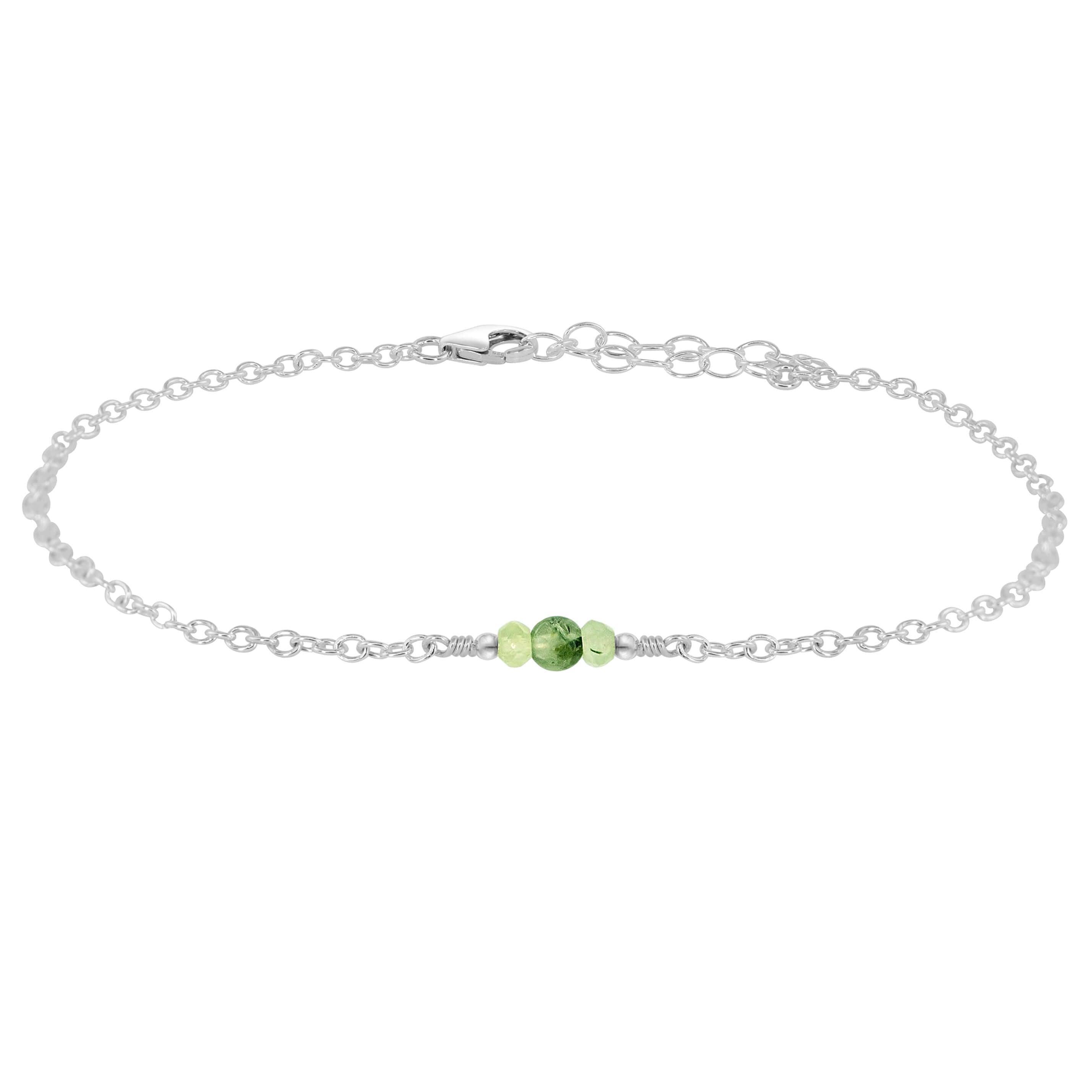 Dainty Prehnite Gemstone Anklet - Dainty Prehnite Gemstone Anklet - Sterling Silver - Luna Tide Handmade Crystal Jewellery