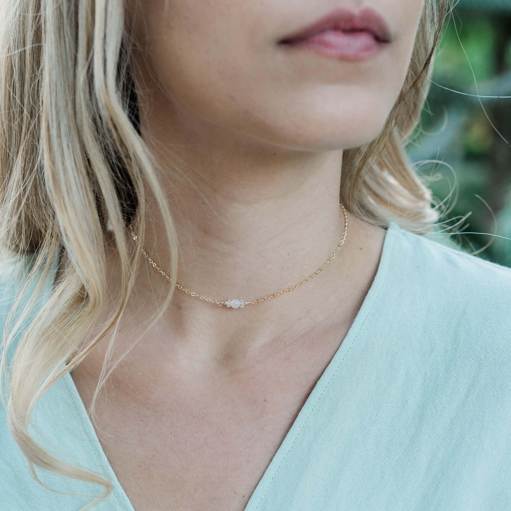 Dainty Rainbow Moonstone Gemstone Choker Necklace - Dainty Rainbow Moonstone Gemstone Choker Necklace - 14k Gold Fill - Luna Tide Handmade Crystal Jewellery