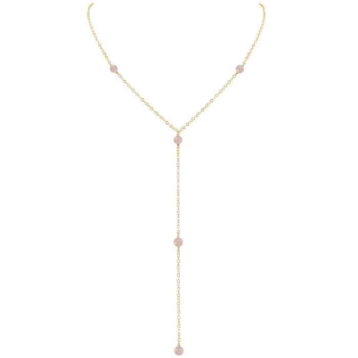 Dainty Rainbow Moonstone Lariat Necklace - Dainty Rainbow Moonstone Lariat Necklace - 14k Gold Fill - Luna Tide Handmade Crystal Jewellery