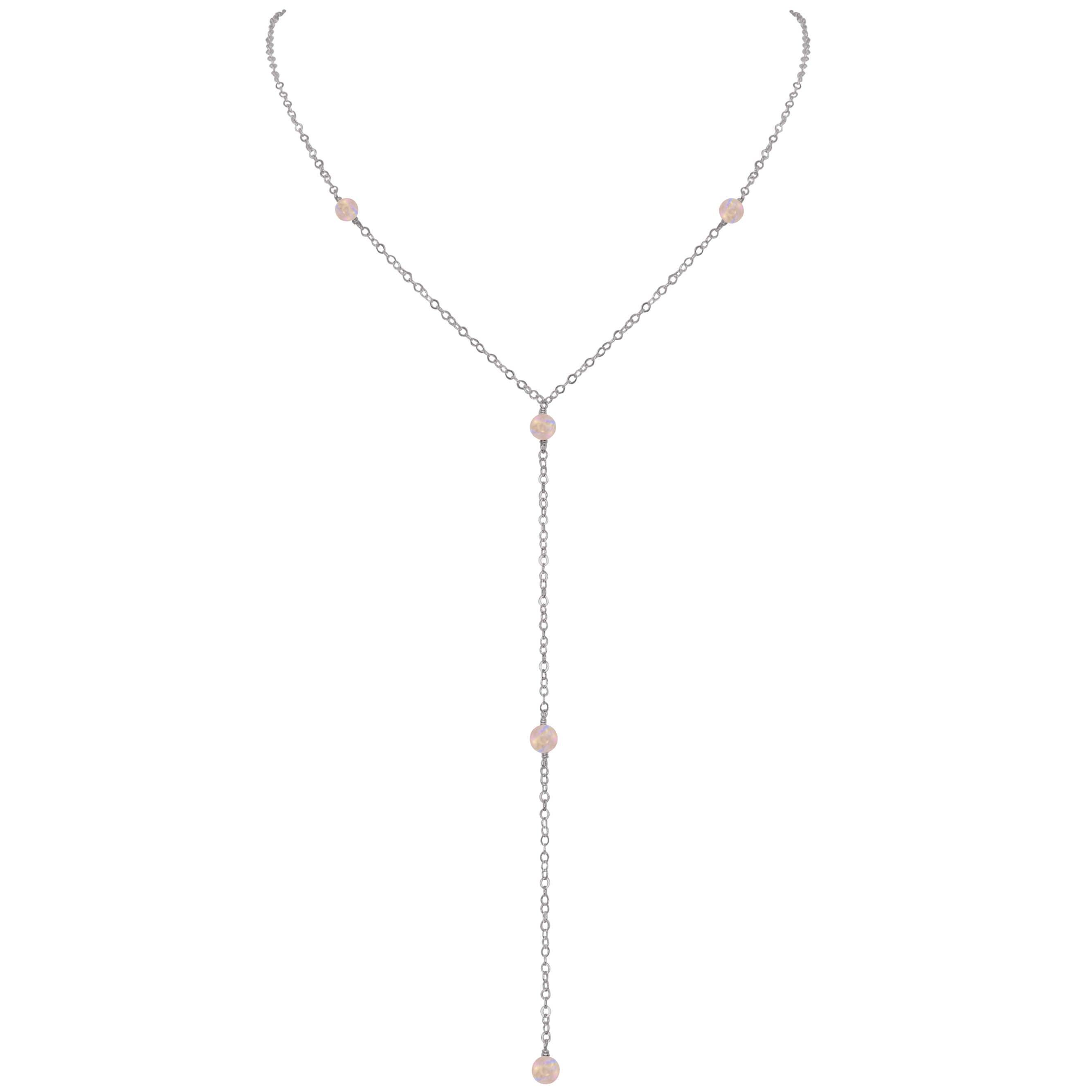 Dainty Rainbow Moonstone Lariat Necklace - Dainty Rainbow Moonstone Lariat Necklace - Stainless Steel - Luna Tide Handmade Crystal Jewellery