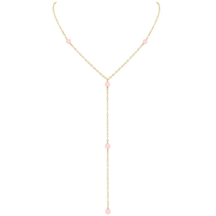 Dainty Rose Quartz Lariat Necklace - Dainty Rose Quartz Lariat Necklace - 14k Gold Fill - Luna Tide Handmade Crystal Jewellery