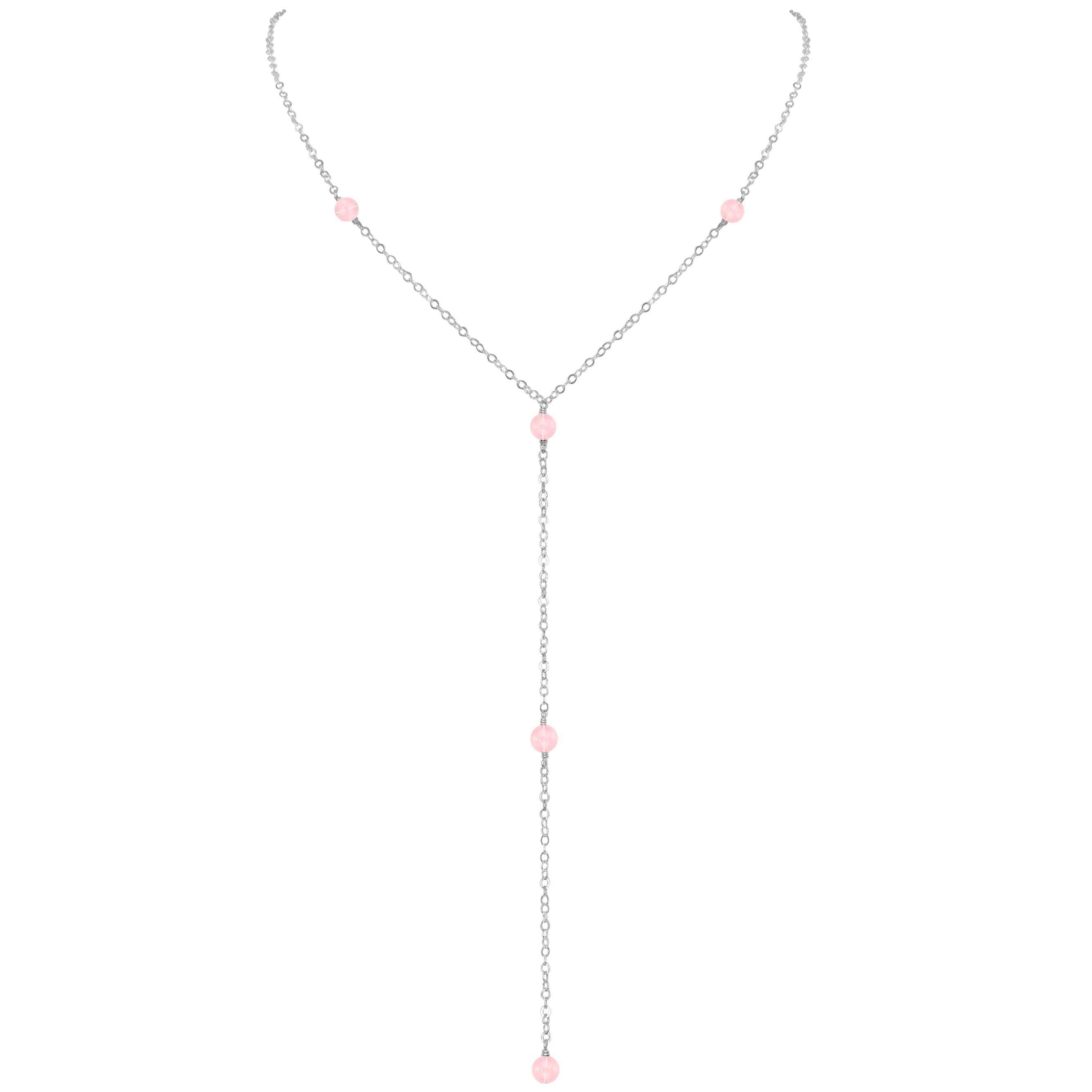 Dainty Rose Quartz Lariat Necklace - Dainty Rose Quartz Lariat Necklace - Sterling Silver - Luna Tide Handmade Crystal Jewellery