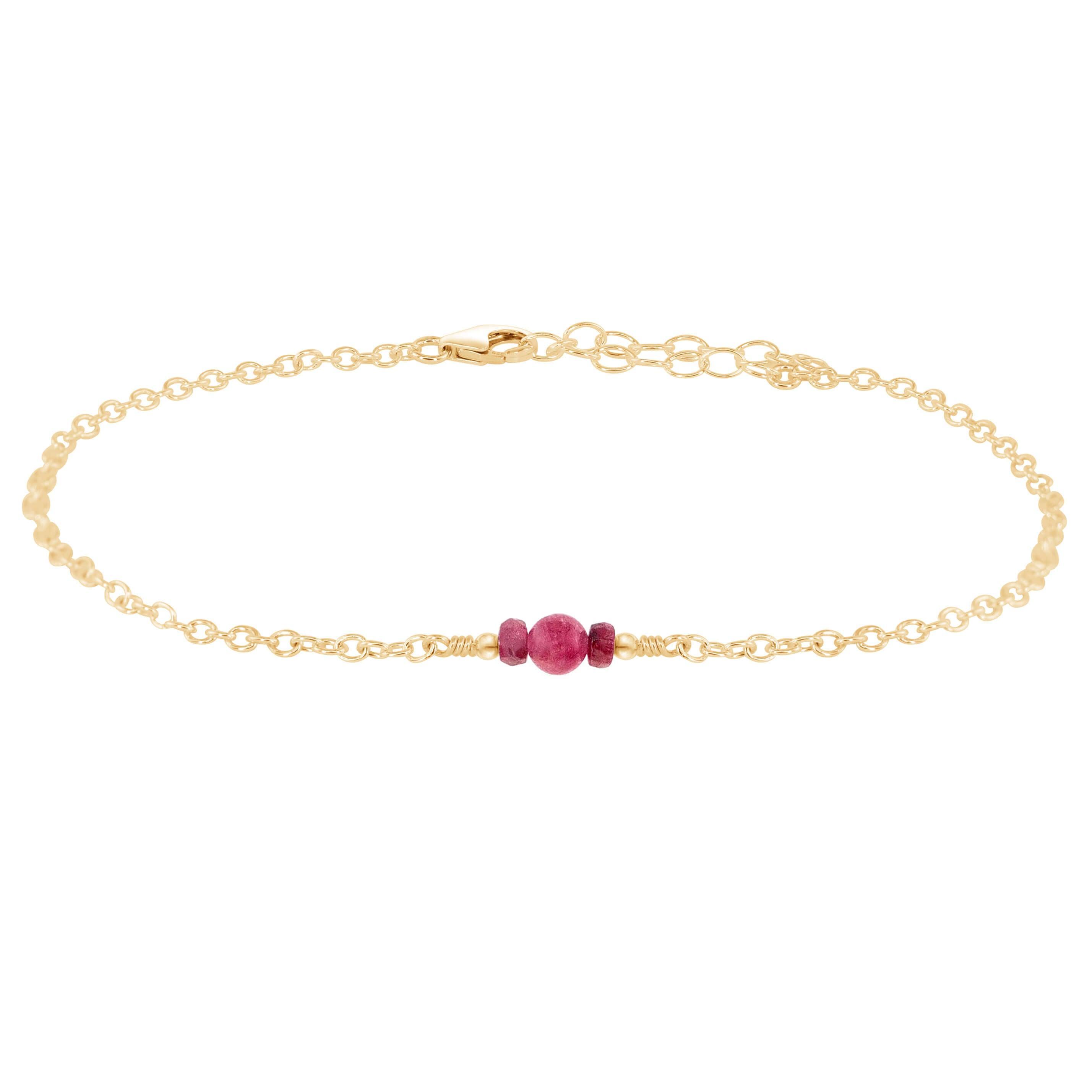 Dainty Ruby Gemstone Anklet - Dainty Ruby Gemstone Anklet - 14k Gold Fill - Luna Tide Handmade Crystal Jewellery