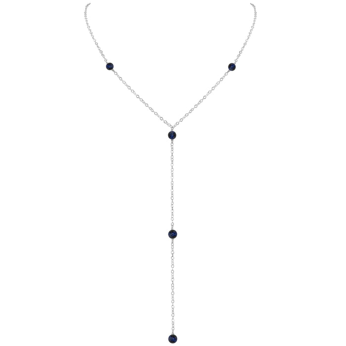 Dainty Sapphire Lariat Necklace - Dainty Sapphire Lariat Necklace - Sterling Silver - Luna Tide Handmade Crystal Jewellery