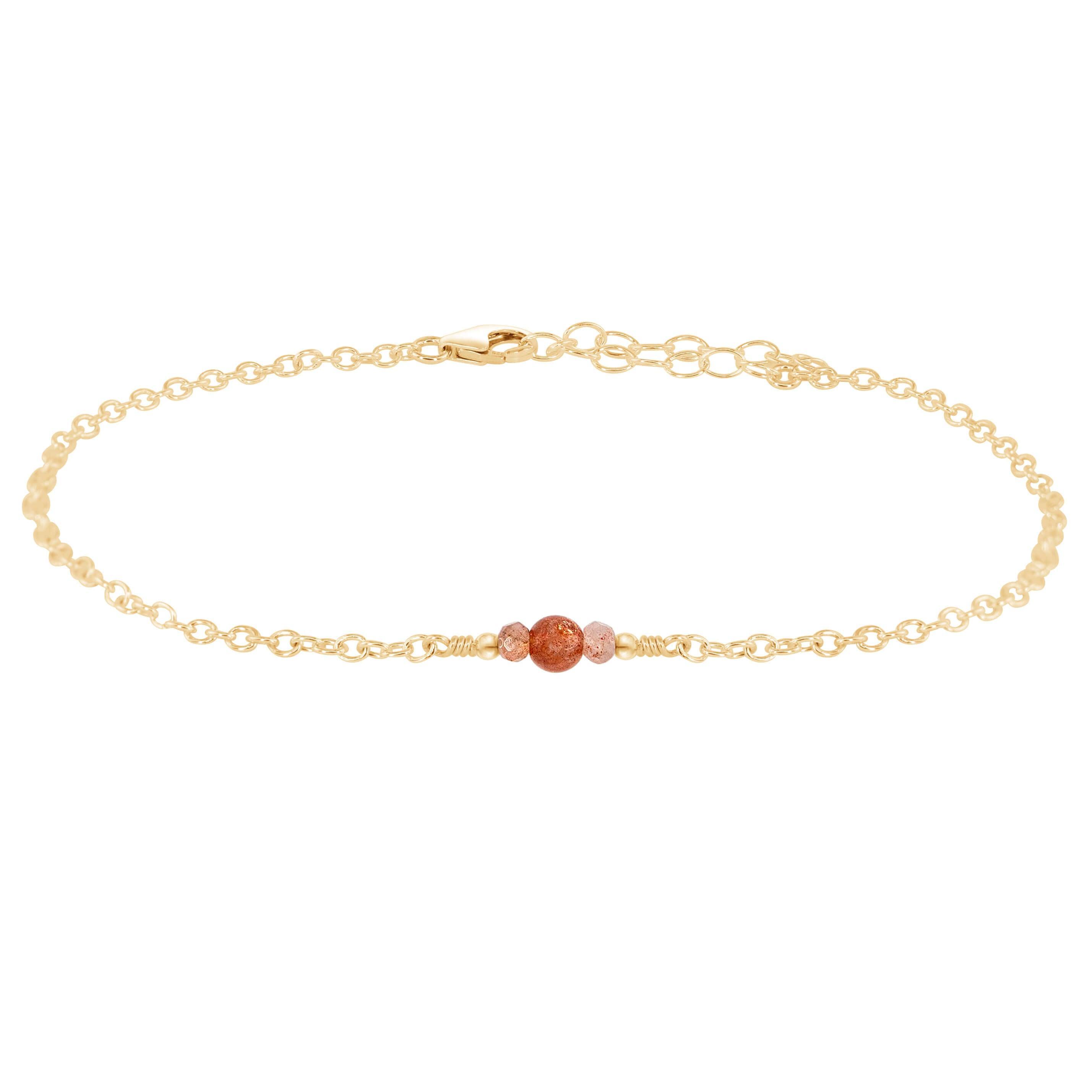 Dainty Sunstone Gemstone Anklet - Dainty Sunstone Gemstone Anklet - 14k Gold Fill - Luna Tide Handmade Crystal Jewellery