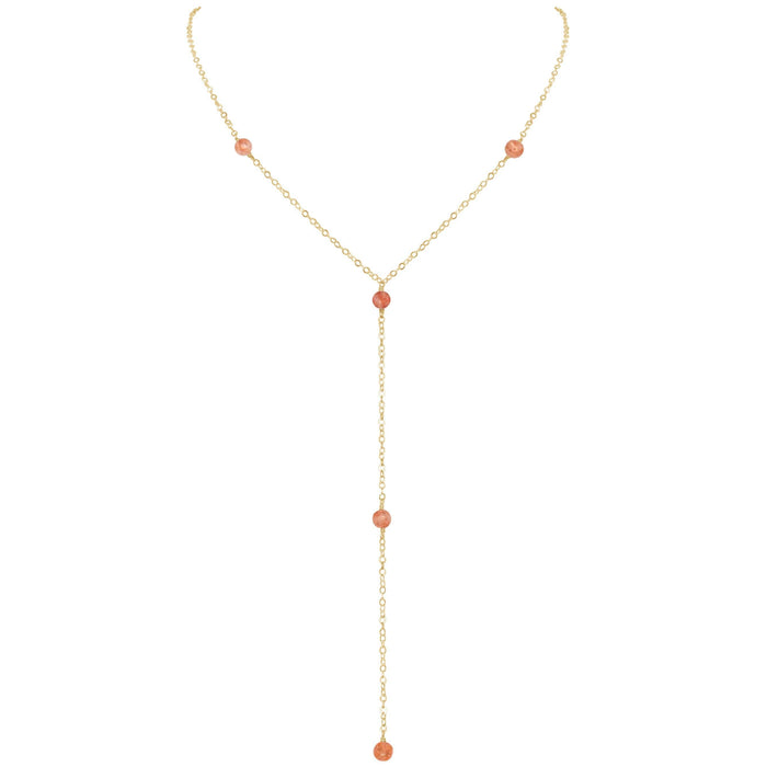 Dainty Sunstone Lariat Necklace - Dainty Sunstone Lariat Necklace - 14k Gold Fill - Luna Tide Handmade Crystal Jewellery