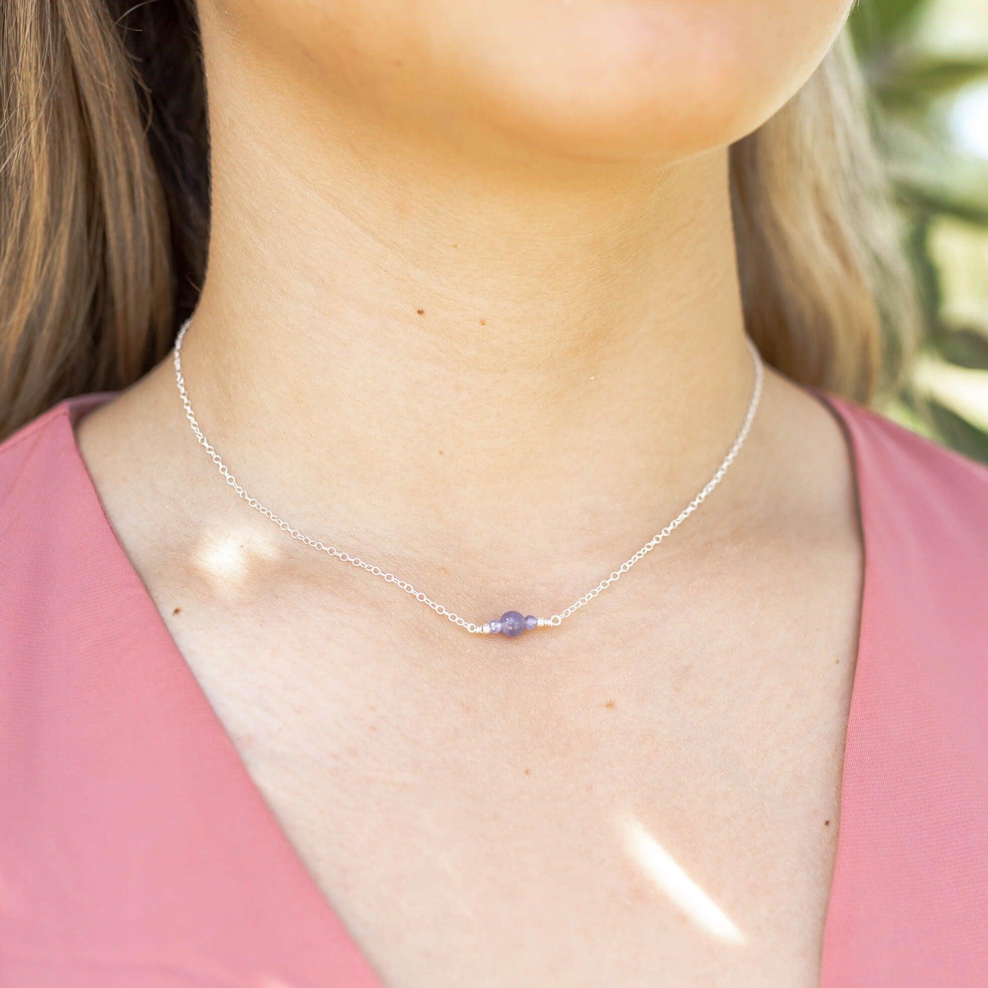 Dainty Tanzanite Gemstone Choker Necklace - Dainty Tanzanite Gemstone Choker Necklace - Sterling Silver - Luna Tide Handmade Crystal Jewellery