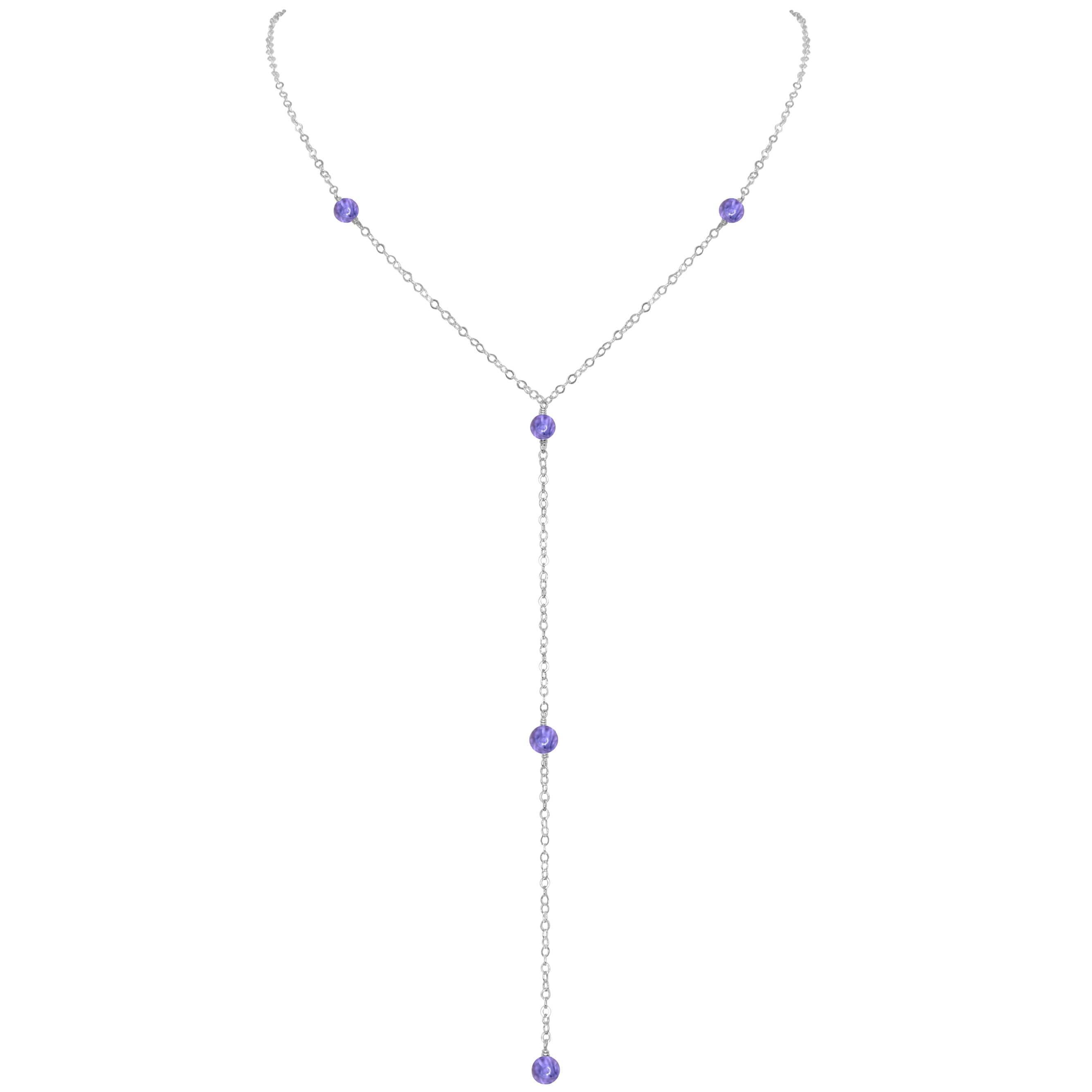 Dainty Tanzanite Lariat Necklace - Dainty Tanzanite Lariat Necklace - Sterling Silver - Luna Tide Handmade Crystal Jewellery