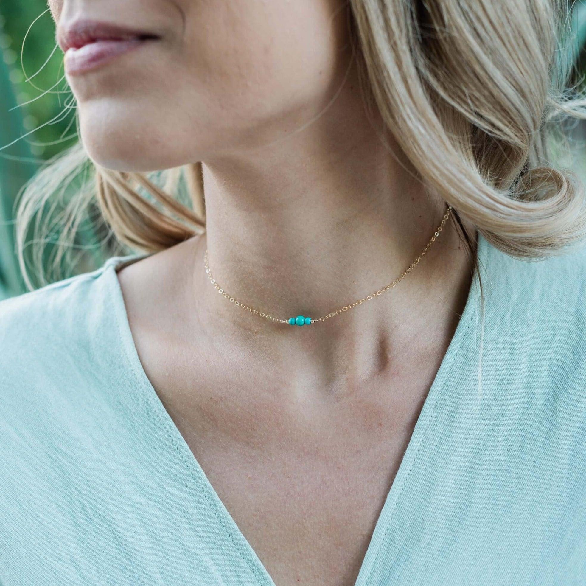 Dainty Turquoise Gemstone Choker Necklace - Dainty Turquoise Gemstone Choker Necklace - Sterling Silver - Luna Tide Handmade Crystal Jewellery