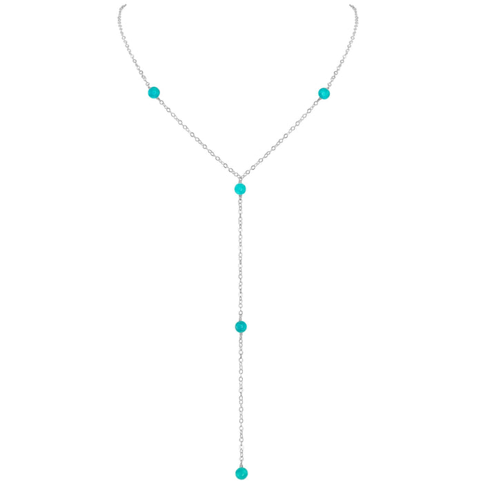 Dainty Turquoise Lariat Necklace - Dainty Turquoise Lariat Necklace - Sterling Silver - Luna Tide Handmade Crystal Jewellery