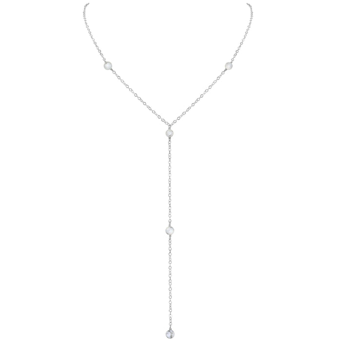 Dainty White Howlite Lariat Necklace - Dainty White Howlite Lariat Necklace - Sterling Silver - Luna Tide Handmade Crystal Jewellery