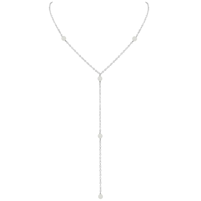 Dainty White Moonstone Gemstone Lariat Necklace - Dainty White Moonstone Gemstone Lariat Necklace - Sterling Silver - Luna Tide Handmade Crystal Jewellery