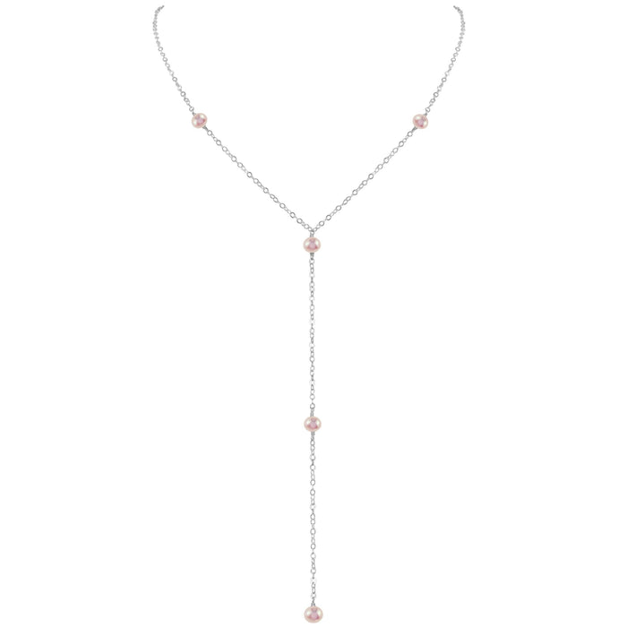 Dainty White Pearl Lariat Necklace - Dainty White Pearl Lariat Necklace - Sterling Silver - Luna Tide Handmade Crystal Jewellery