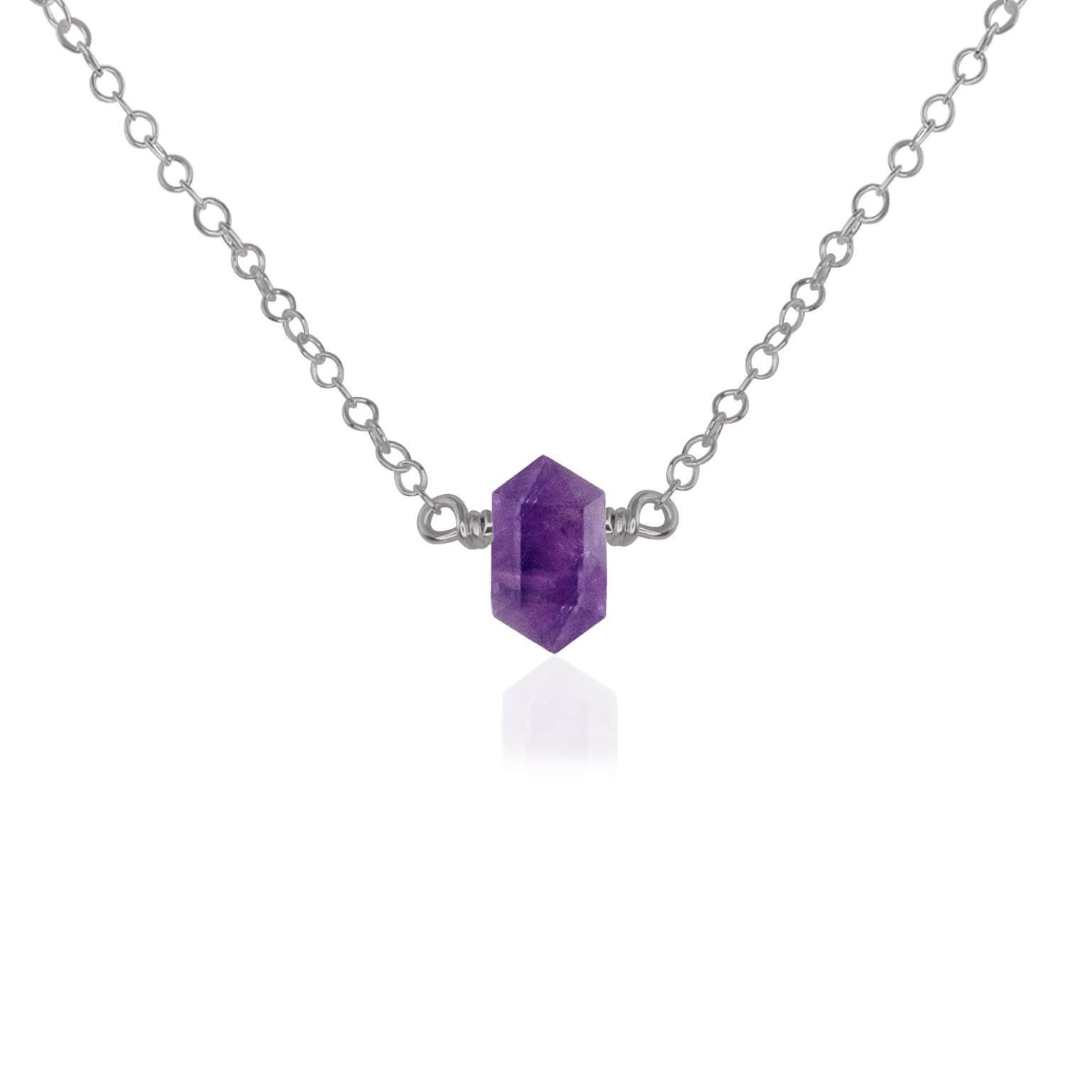 Double Terminated Amethyst Mini Crystal Point Necklace - Double Terminated Amethyst Mini Crystal Point Necklace - Stainless Steel - Luna Tide Handmade Crystal Jewellery