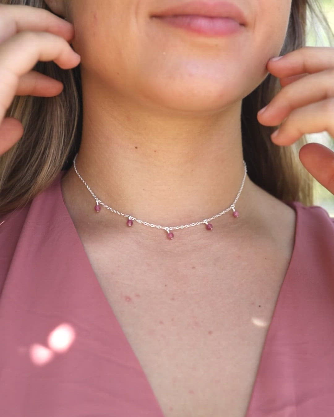Pink Tourmaline Bead Drop Choker