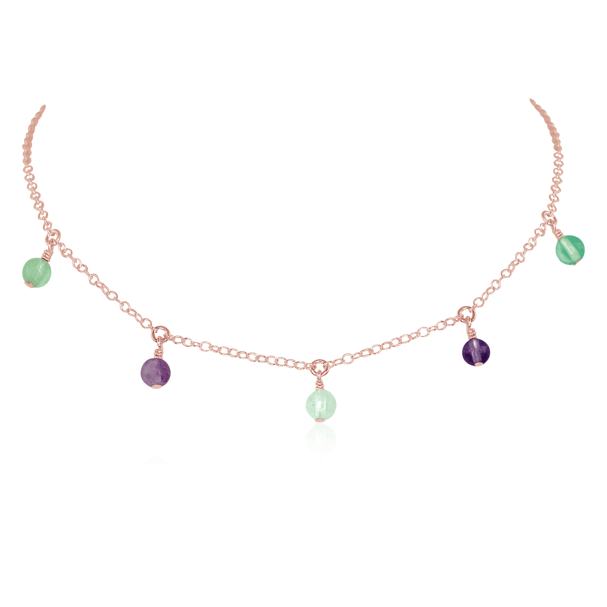 Fluorite Bead Drop Choker - Fluorite Bead Drop Choker - 14k Rose Gold Fill - Luna Tide Handmade Crystal Jewellery