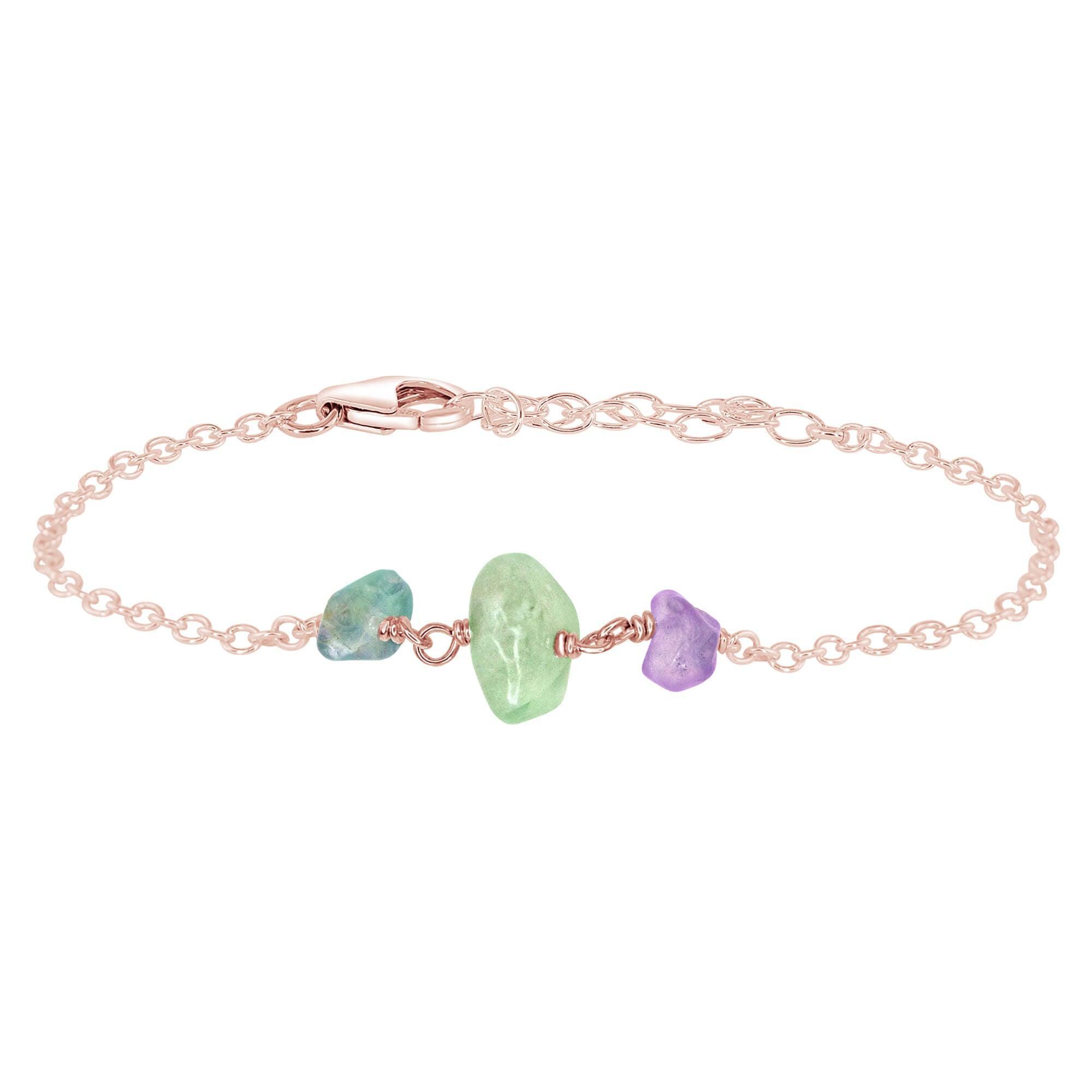 Fluorite Beaded Chain Bracelet - Fluorite Beaded Chain Bracelet - 14k Rose Gold Fill - Luna Tide Handmade Crystal Jewellery