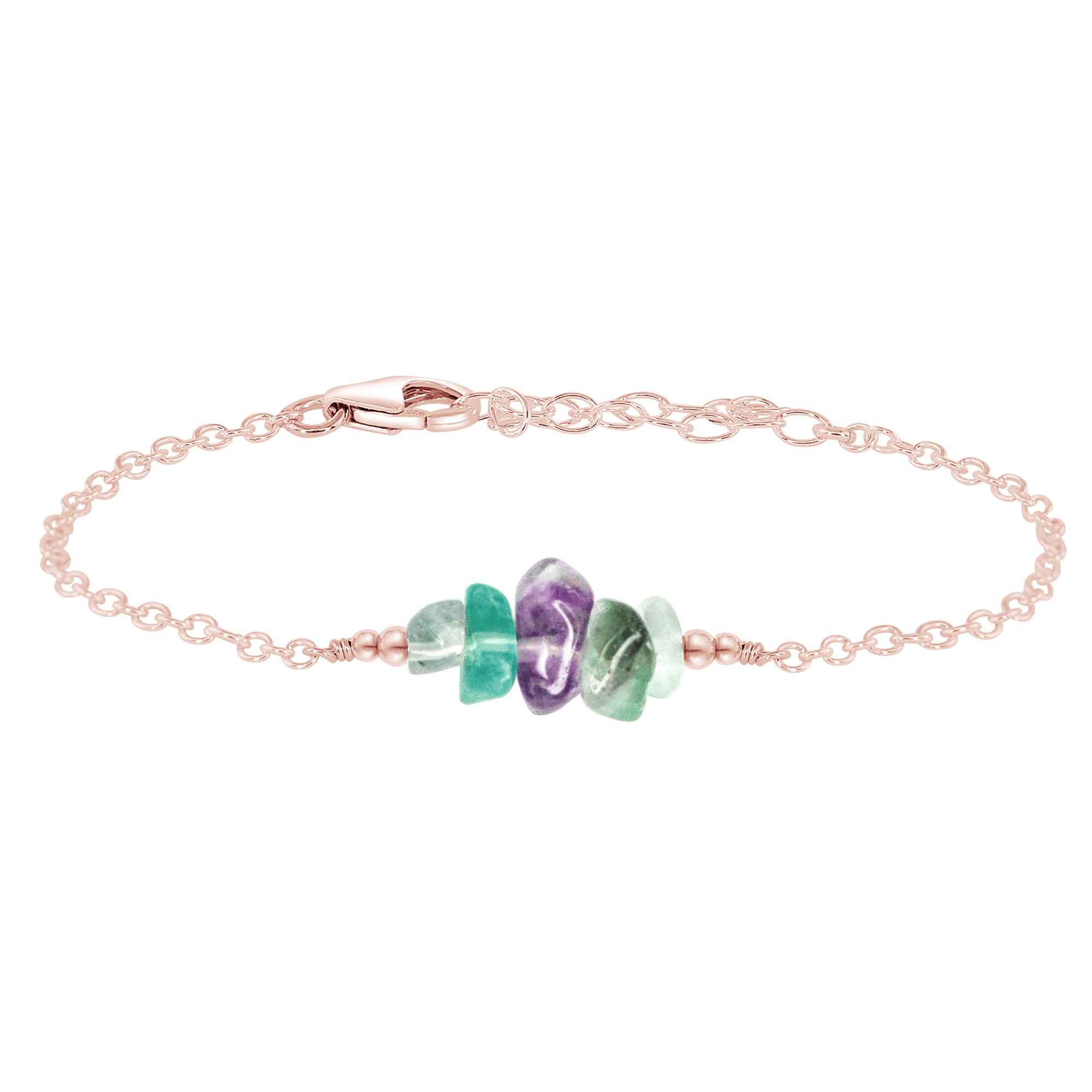 Fluorite Chip Bead Bar Bracelet - Fluorite Chip Bead Bar Bracelet - 14k Rose Gold Fill - Luna Tide Handmade Crystal Jewellery