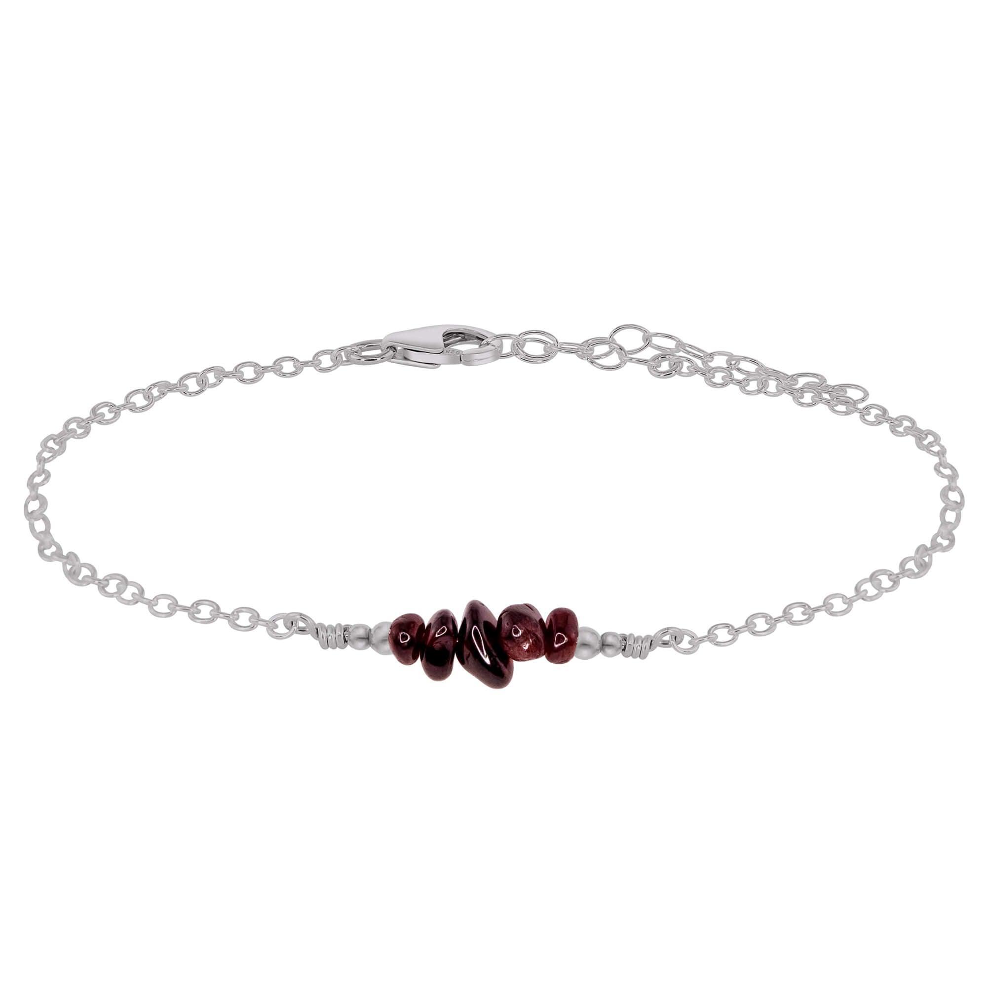 Garnet Chip Bead Bar Anklet - Garnet Chip Bead Bar Anklet - Stainless Steel - Luna Tide Handmade Crystal Jewellery