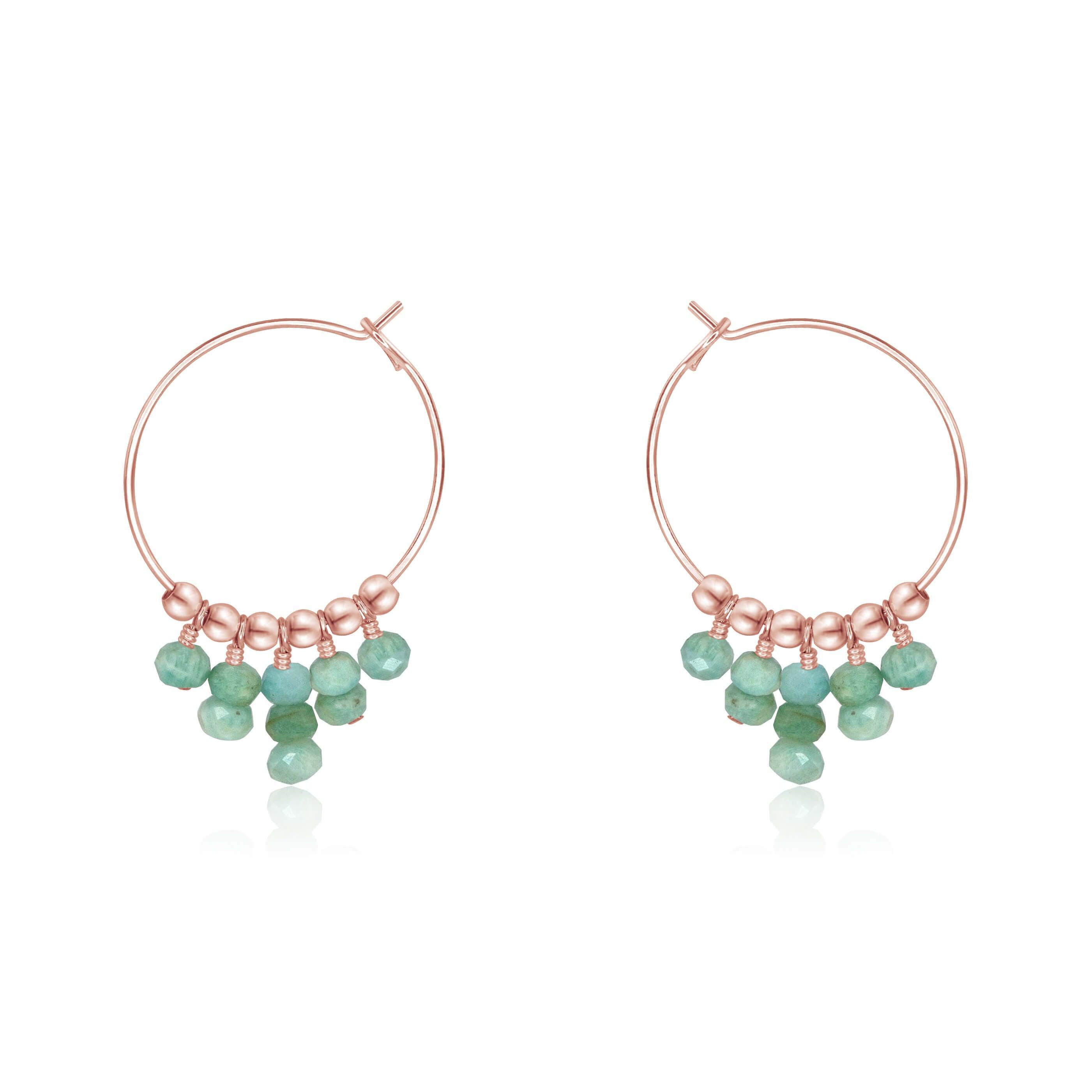 Green Amazonite Gemstone Statement Hoop Earrings - Green Amazonite Gemstone Statement Hoop Earrings - 14k Rose Gold Fill - Luna Tide Handmade Crystal Jewellery