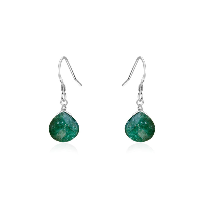 Green Aventurine Gemstone Teardrop Dangle Earrings - Green Aventurine Gemstone Teardrop Dangle Earrings - Sterling Silver - Luna Tide Handmade Crystal Jewellery