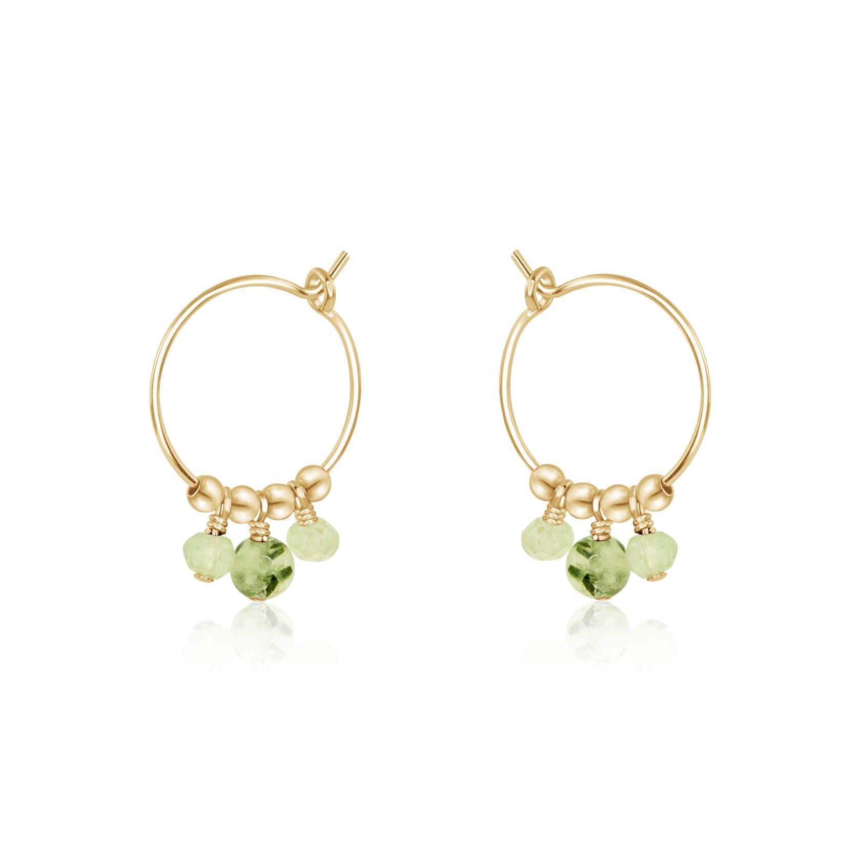 Green Prehnite Gemstone Bead Drop Hoop Earrings - Green Prehnite Gemstone Bead Drop Hoop Earrings - 14k Gold Fill - Luna Tide Handmade Crystal Jewellery
