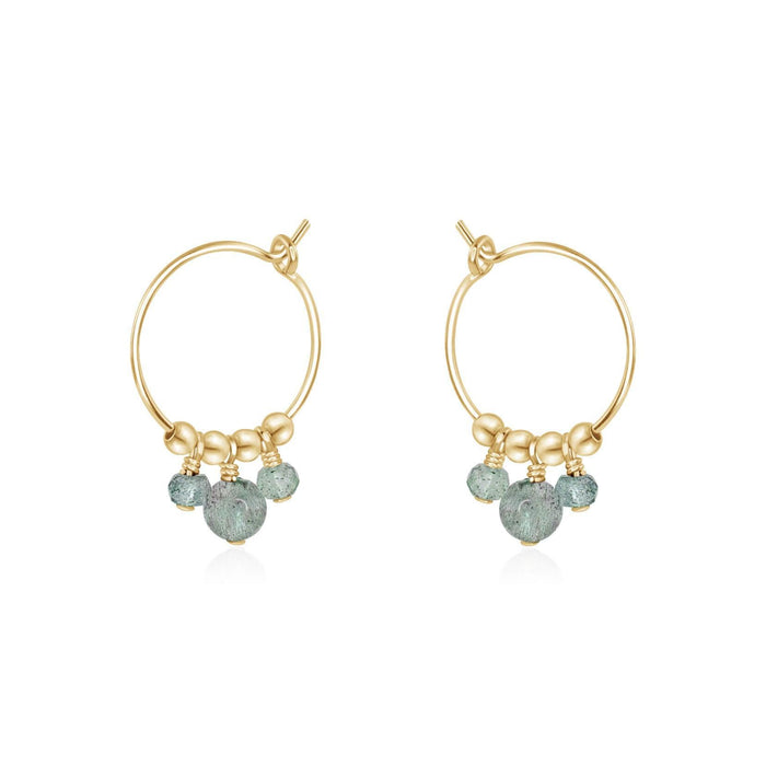 Grey Labradorite Gemstone Bead Drop Hoop Earrings - Grey Labradorite Gemstone Bead Drop Hoop Earrings - 14k Gold Fill - Luna Tide Handmade Crystal Jewellery