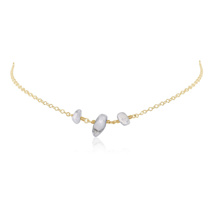 Howlite Beaded Chain Choker Necklace - Howlite Beaded Chain Choker Necklace - 14k Gold Fill - Luna Tide Handmade Crystal Jewellery