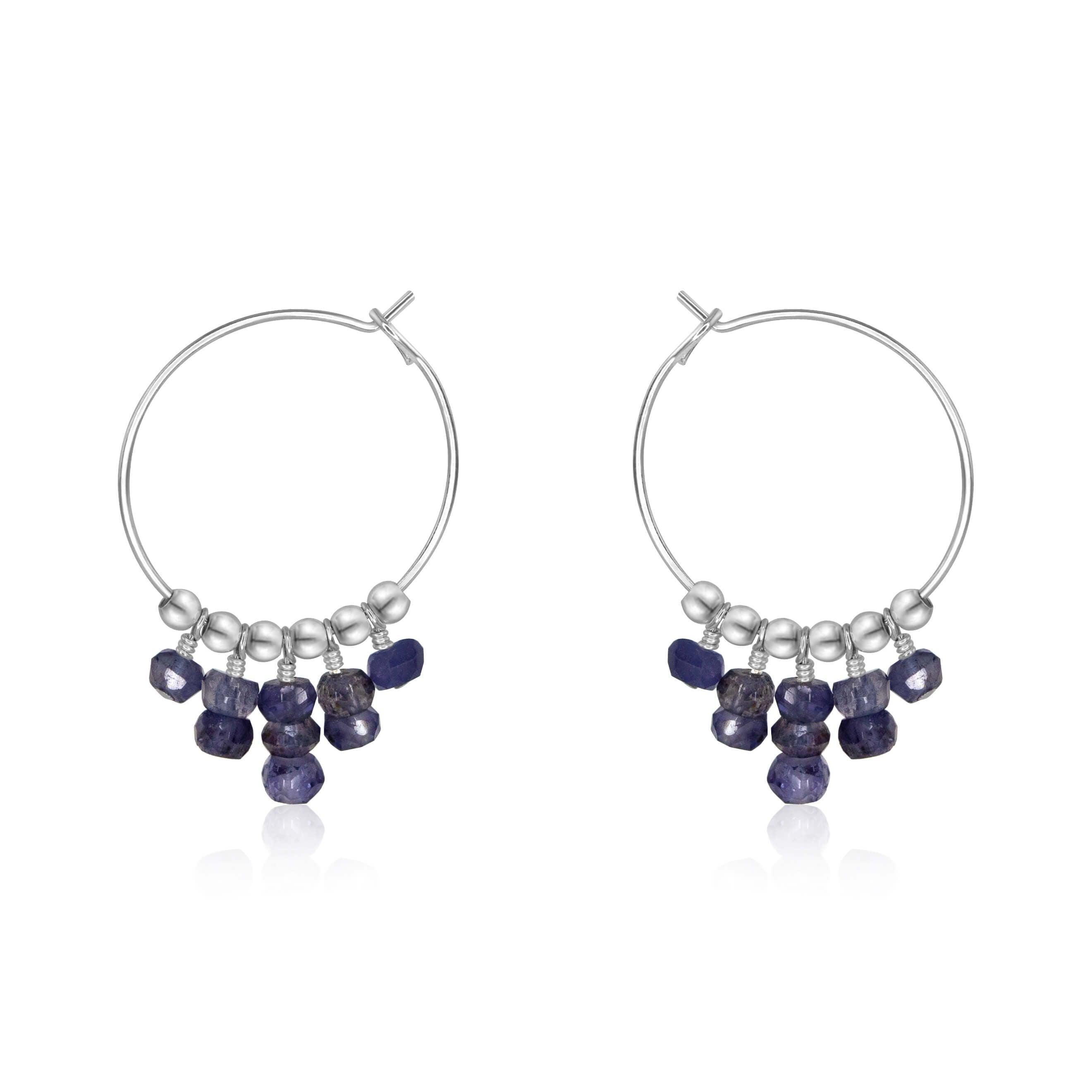 Iolite Statement Hoop Earrings - Iolite Statement Hoop Earrings - Sterling Silver - Luna Tide Handmade Crystal Jewellery