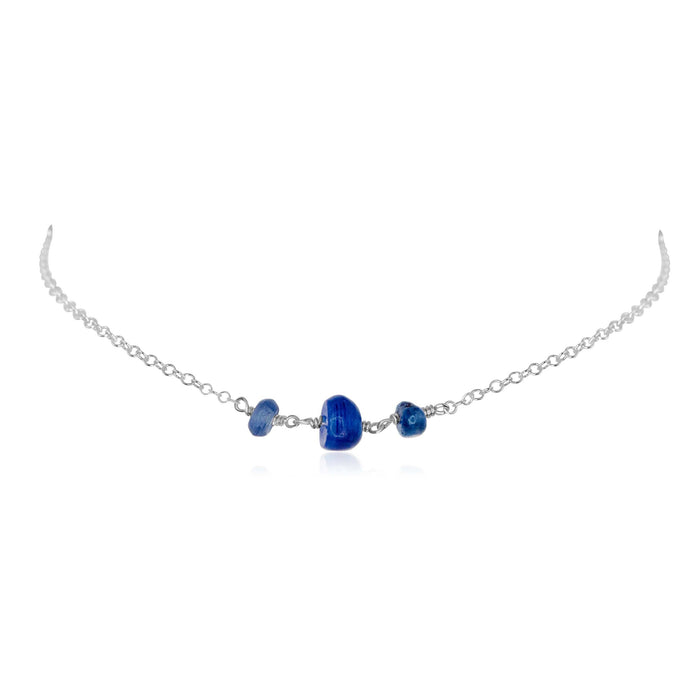 Kyanite Beaded Chain Choker Necklace - Kyanite Beaded Chain Choker Necklace - Sterling Silver - Luna Tide Handmade Crystal Jewellery
