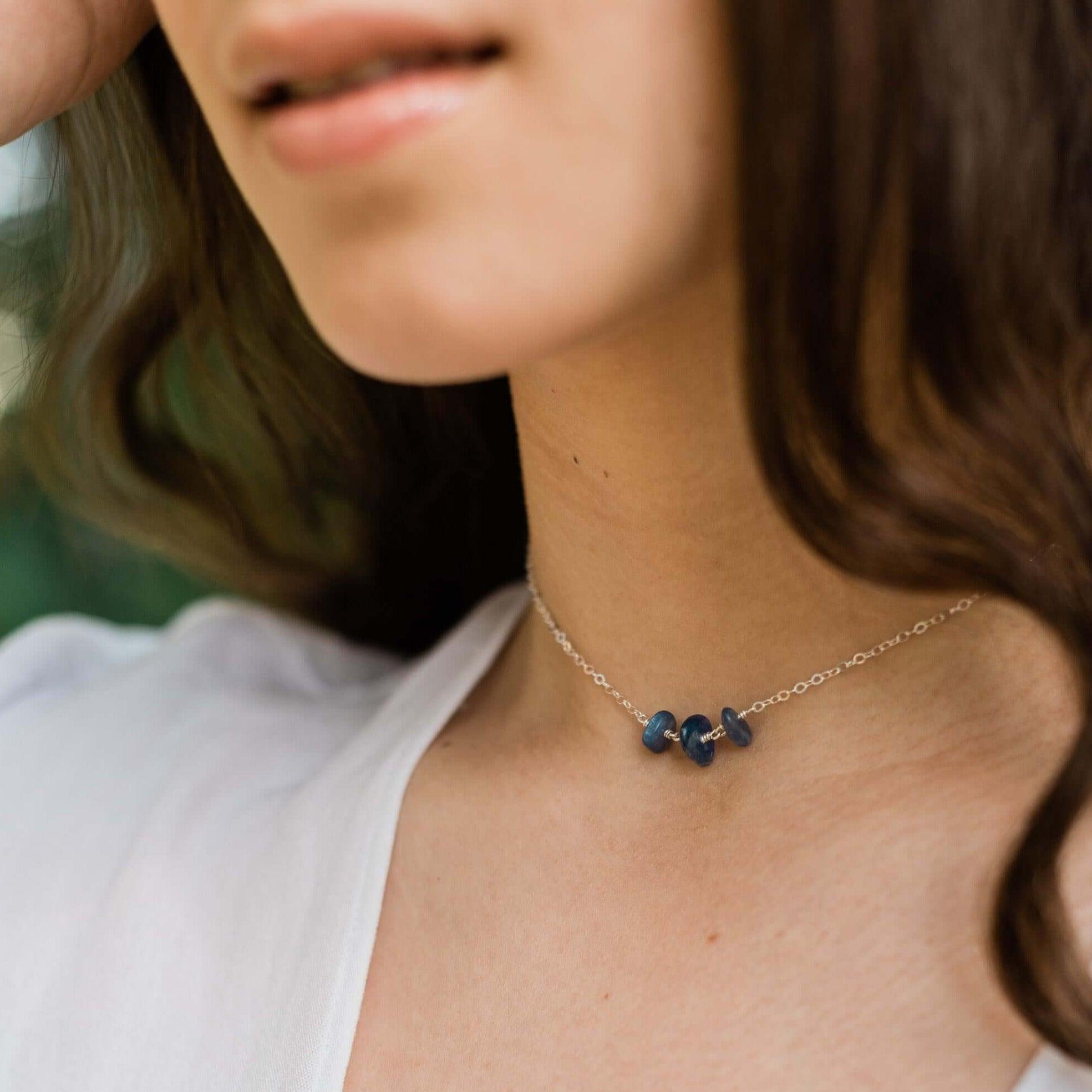 Kyanite Beaded Chain Choker Necklace - Kyanite Beaded Chain Choker Necklace - Sterling Silver - Luna Tide Handmade Crystal Jewellery