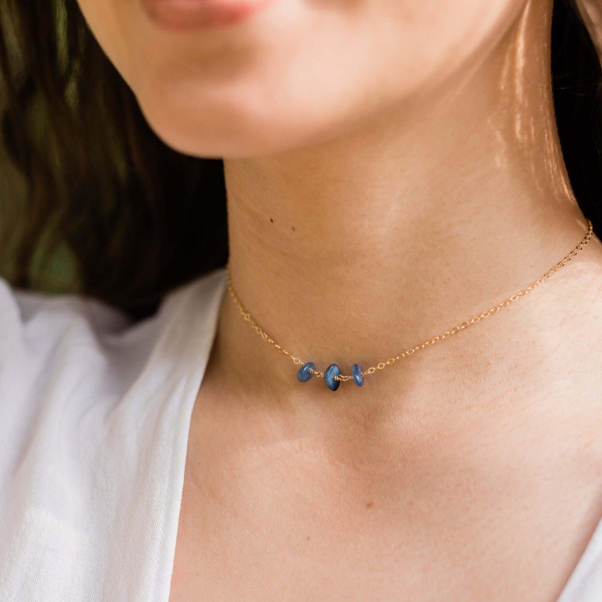 Kyanite Beaded Chain Choker Necklace - Kyanite Beaded Chain Choker Necklace - Sterling Silver - Luna Tide Handmade Crystal Jewellery