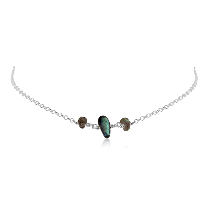 Labradorite Beaded Chain Choker Necklace - Labradorite Beaded Chain Choker Necklace - Sterling Silver - Luna Tide Handmade Crystal Jewellery
