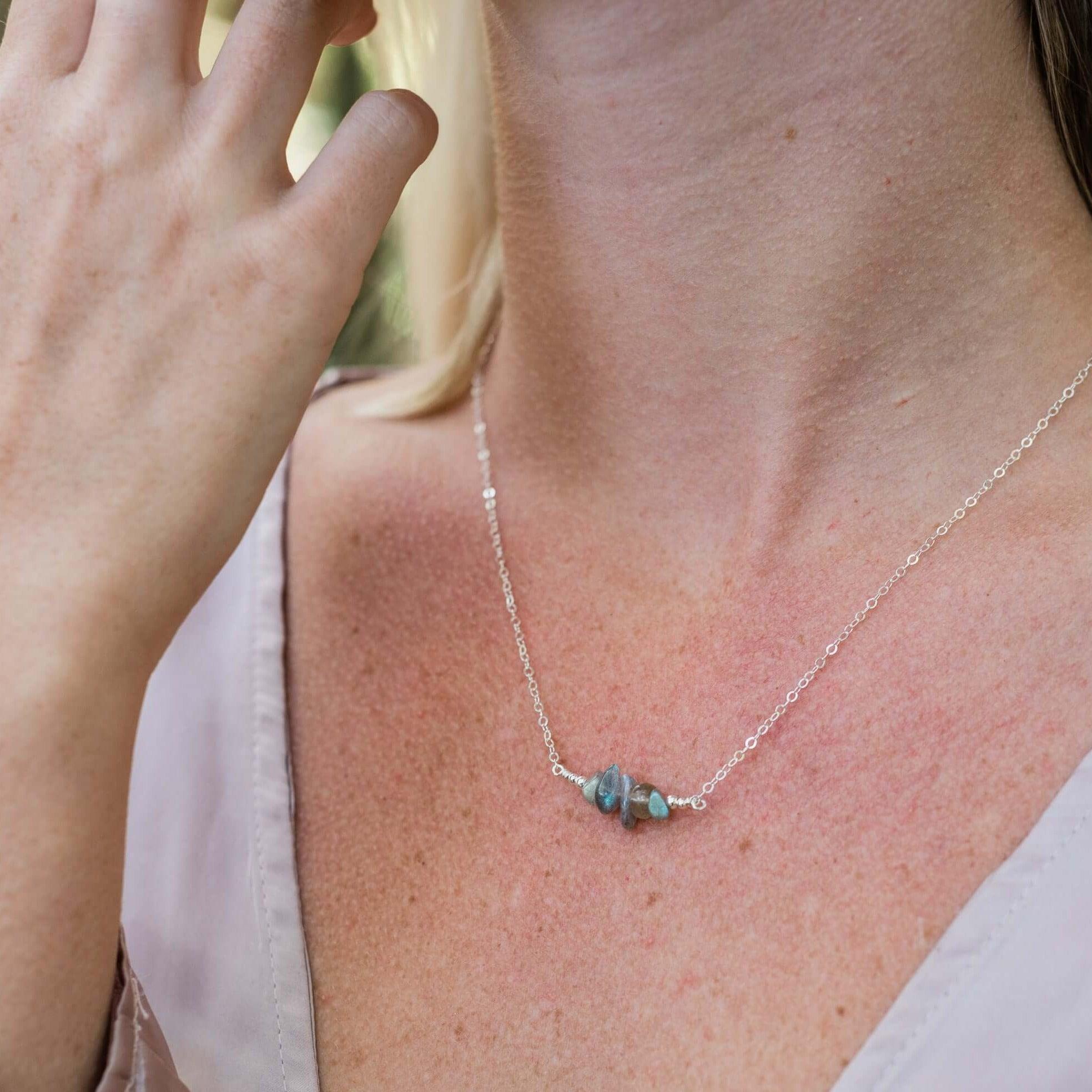 Labradorite Chip Bead Bar Necklace - Labradorite Chip Bead Bar Necklace - 14k Gold Fill - Luna Tide Handmade Crystal Jewellery