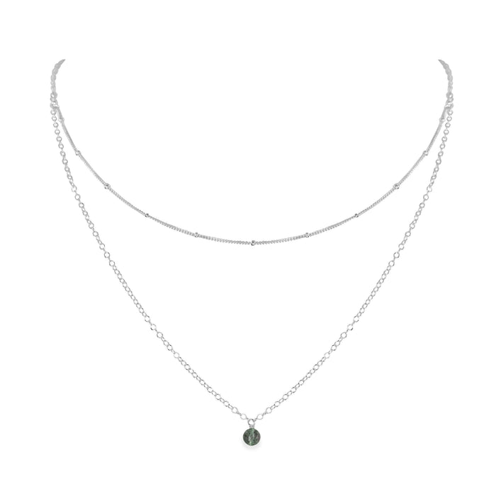 Labradorite Gemstone Chain Layered Choker Necklace - Labradorite Gemstone Chain Layered Choker Necklace - Sterling Silver - Luna Tide Handmade Crystal Jewellery