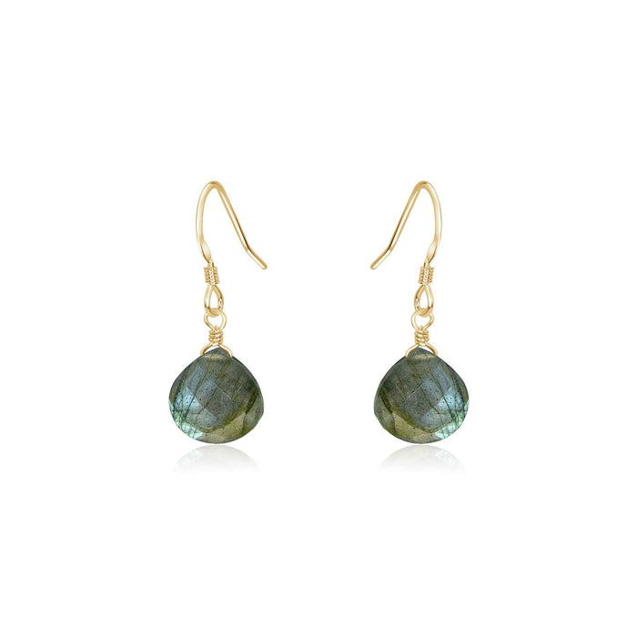 Labradorite Gemstone Teardrop Dangle Earrings - Labradorite Gemstone Teardrop Dangle Earrings - 14k Gold Fill - Luna Tide Handmade Crystal Jewellery
