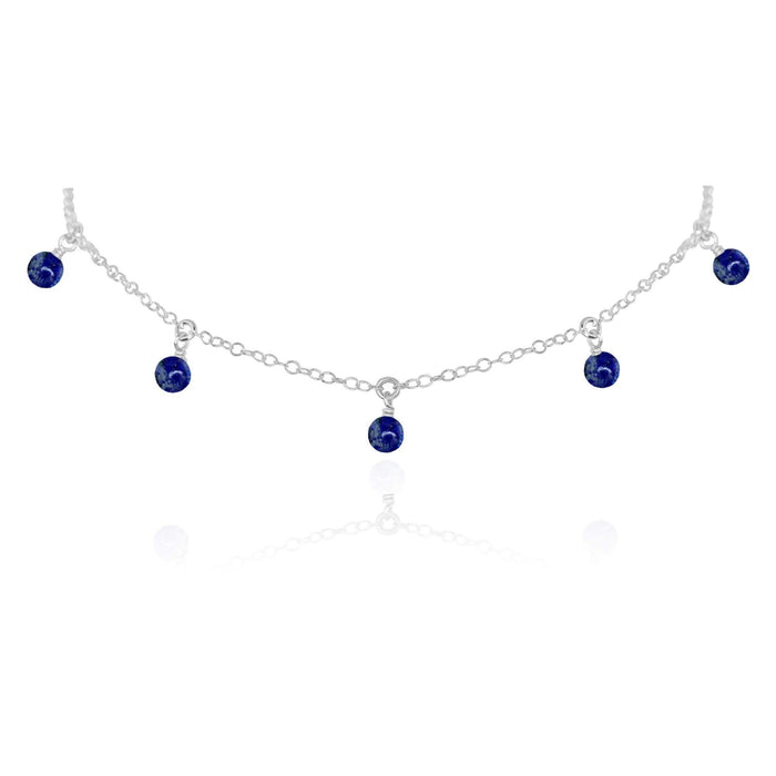 Lapis Lazuli Bead Drop Choker - Lapis Lazuli Bead Drop Choker - Sterling Silver - Luna Tide Handmade Crystal Jewellery