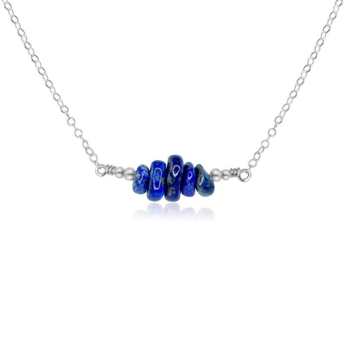 Lapis Lazuli Chip Bead Bar Necklace - Lapis Lazuli Chip Bead Bar Necklace - Sterling Silver - Luna Tide Handmade Crystal Jewellery