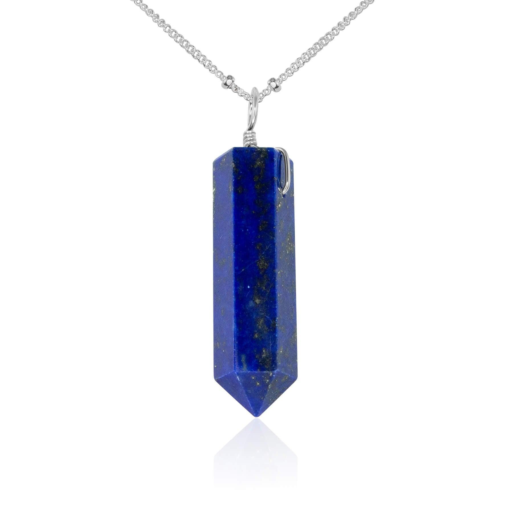 Lapis Lazuli Crystal Generator Point Pendant Necklace - Lapis Lazuli Crystal Generator Point Pendant Necklace - Sterling Silver / Satellite - Luna Tide Handmade Crystal Jewellery