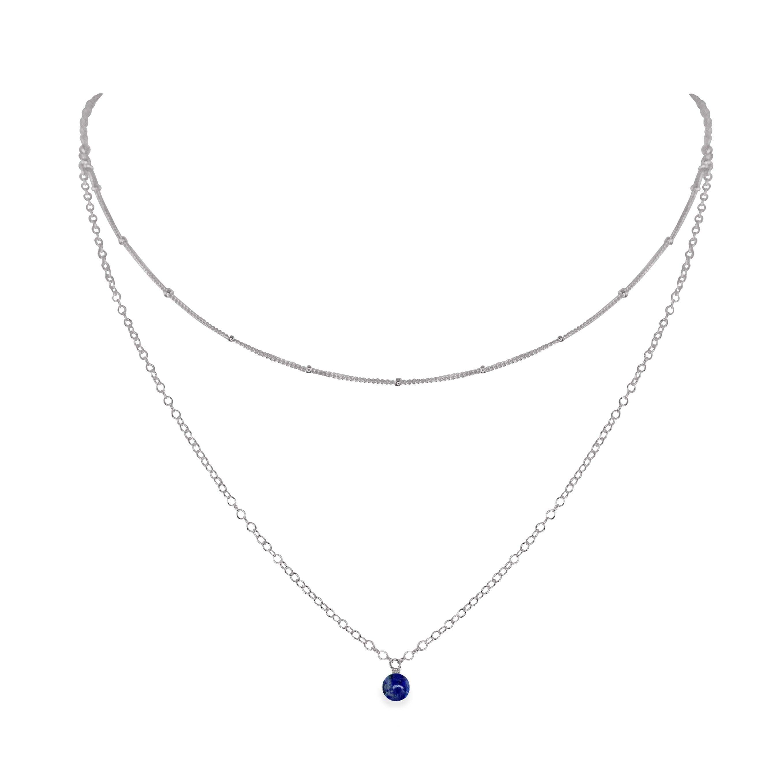 Lapis Lazuli Gemstone Chain Layered Choker Necklace - Lapis Lazuli Gemstone Chain Layered Choker Necklace - Stainless Steel - Luna Tide Handmade Crystal Jewellery