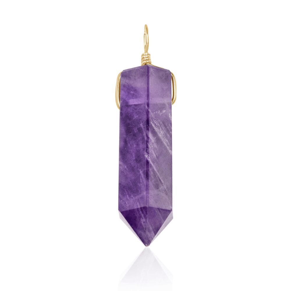 Large Amethyst Crystal Tower Point Generator Pendant - Large Amethyst Crystal Tower Point Generator Pendant - 14k Gold Fill - Luna Tide Handmade Crystal Jewellery