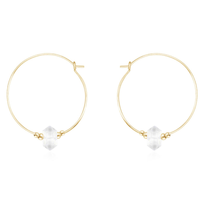 Large Hoop Crystal Quartz Double Terminated Crystal Point Earrings - Large Hoop Crystal Quartz Double Terminated Crystal Point Earrings - 14k Gold Fill - Luna Tide Handmade Crystal Jewellery
