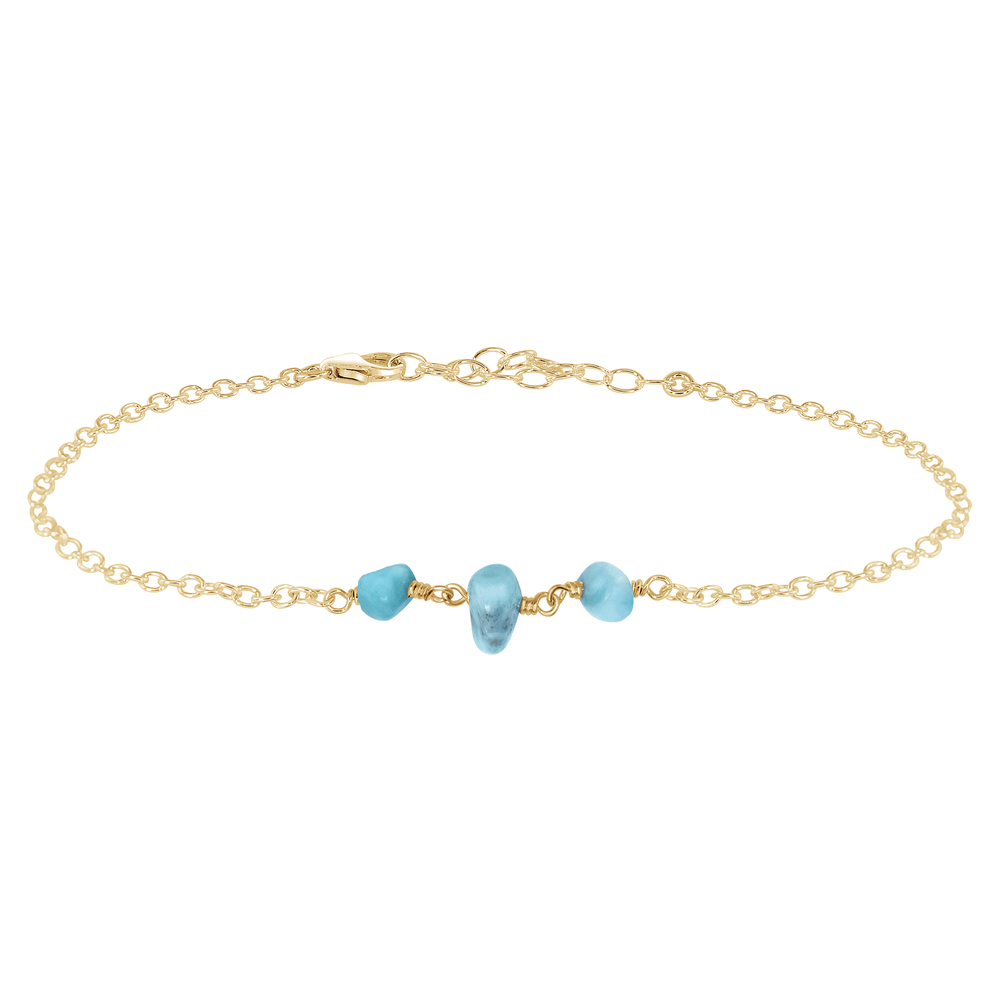Larimar Beaded Chain Anklet - Larimar Beaded Chain Anklet - 14k Gold Fill - Luna Tide Handmade Crystal Jewellery