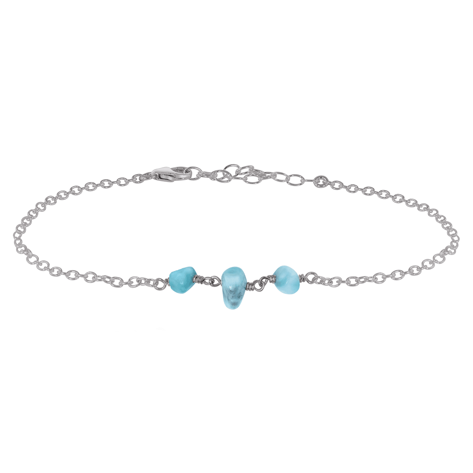 Larimar Beaded Chain Anklet - Larimar Beaded Chain Anklet - Stainless Steel - Luna Tide Handmade Crystal Jewellery