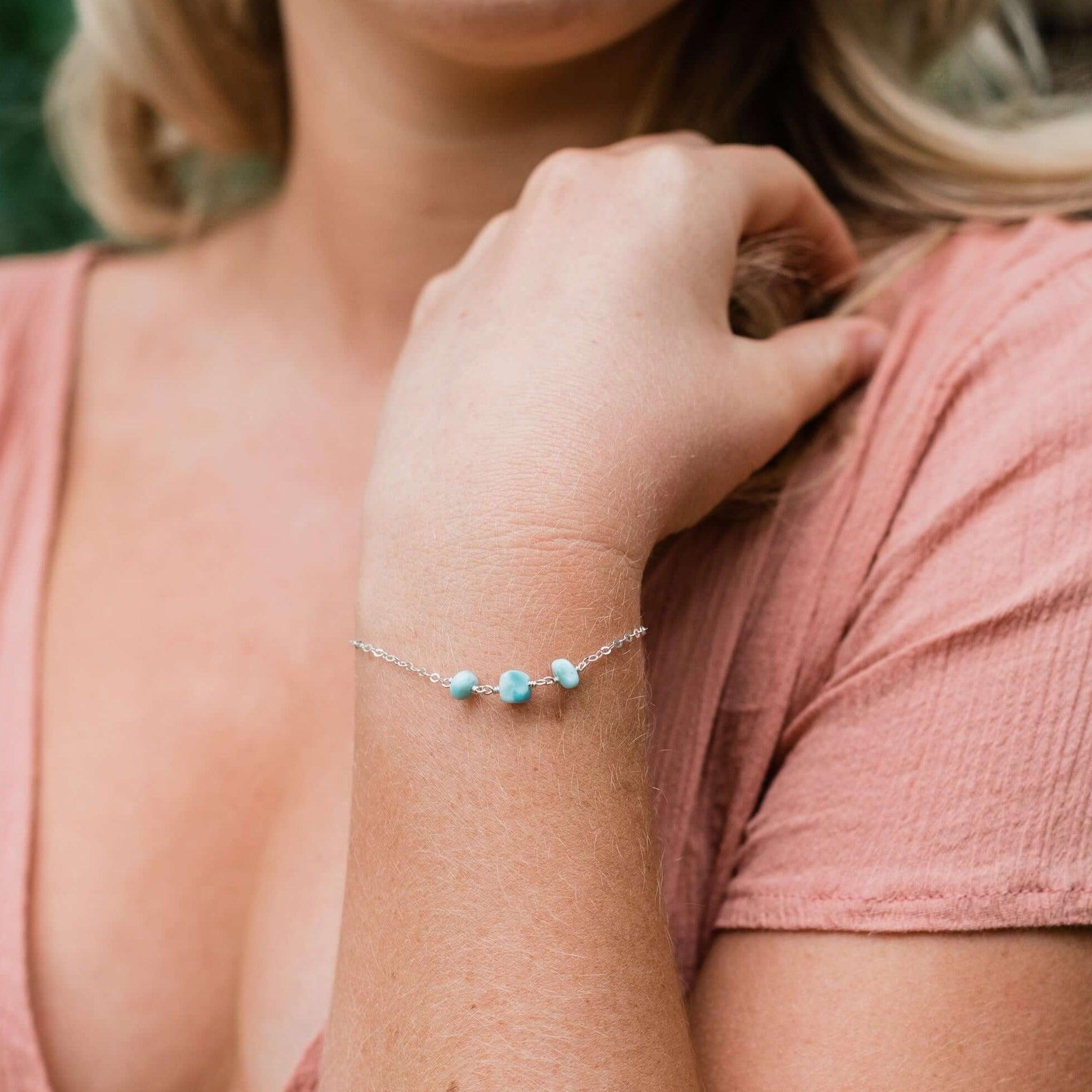 Larimar Beaded Chain Bracelet - Larimar Beaded Chain Bracelet - Sterling Silver - Luna Tide Handmade Crystal Jewellery