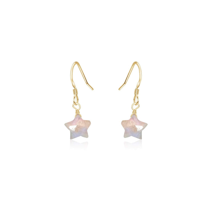 Little Rainbow Moonstone Star Dangle Drop Earrings - Little Rainbow Moonstone Star Dangle Drop Earrings - 14k Gold Fill - Luna Tide Handmade Crystal Jewellery