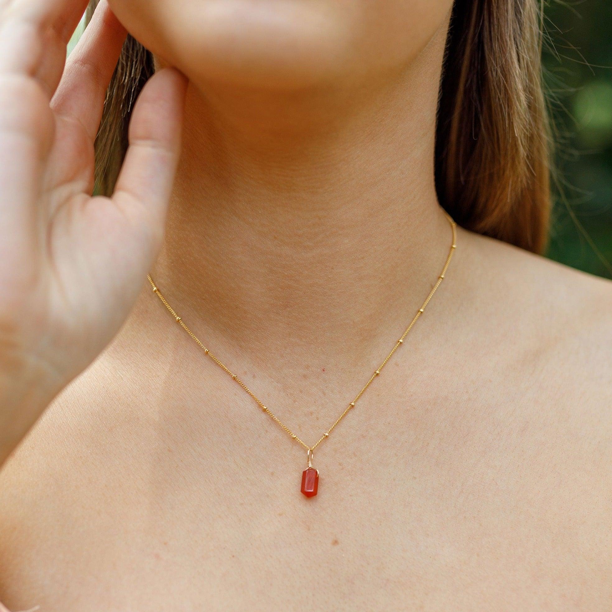 Mini Double Terminated Carnelian Crystal Point Pendant Necklace - Mini Double Terminated Carnelian Crystal Point Pendant Necklace - Sterling Silver / Satellite - Luna Tide Handmade Crystal Jewellery