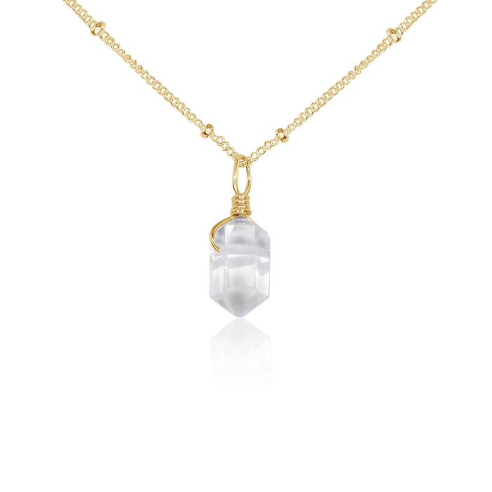 Mini Double Terminated Crystal Quartz Point Pendant Necklace - Mini Double Terminated Crystal Quartz Point Pendant Necklace - 14k Gold Fill / Satellite - Luna Tide Handmade Crystal Jewellery