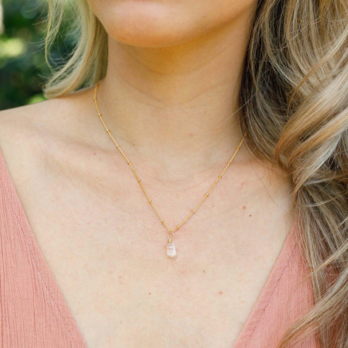 Mini Double Terminated Crystal Quartz Point Pendant Necklace - Mini Double Terminated Crystal Quartz Point Pendant Necklace - 14k Gold Fill / Satellite - Luna Tide Handmade Crystal Jewellery