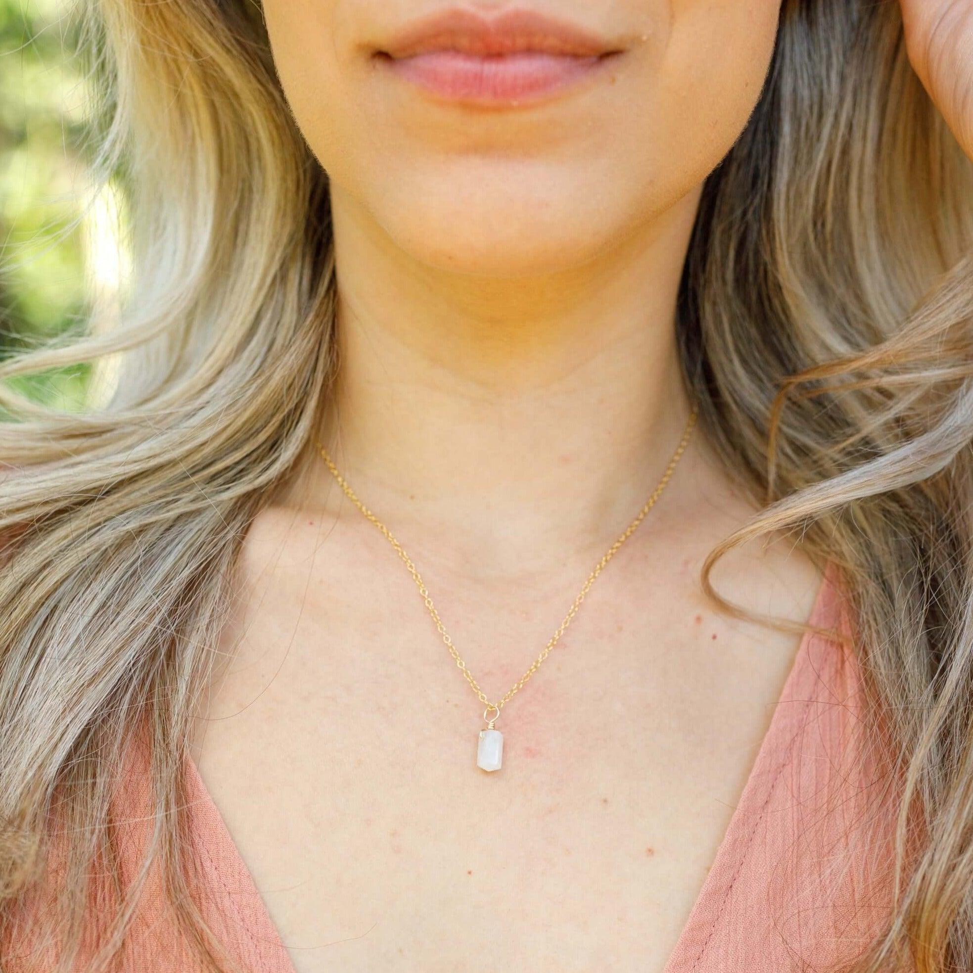 Mini Double Terminated Rainbow Moonstone Crystal Point Pendant Necklace - Mini Double Terminated Rainbow Moonstone Crystal Point Pendant Necklace - 14k Gold Fill / Satellite - Luna Tide Handmade Crystal Jewellery